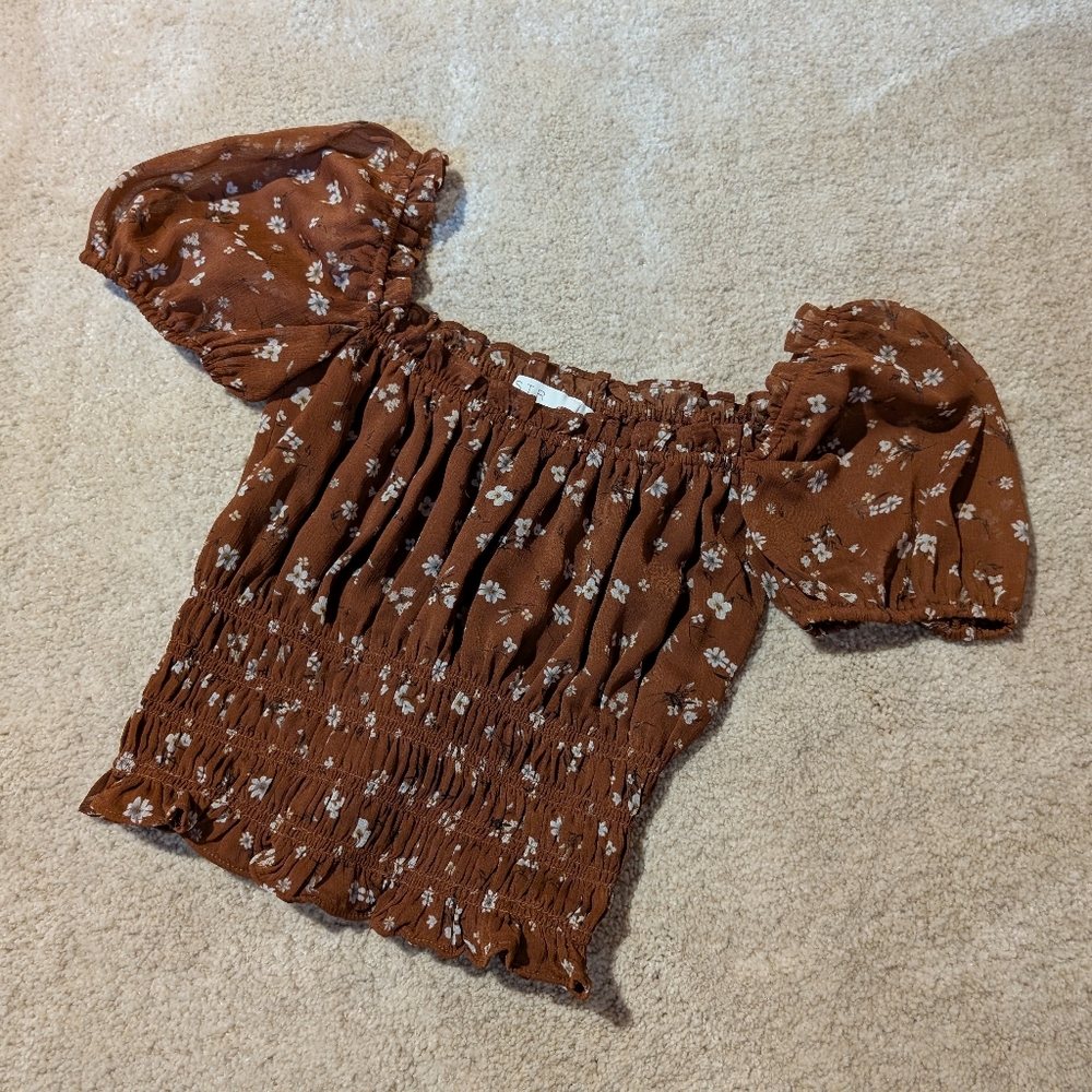 Brown Floral Cottagecore Top